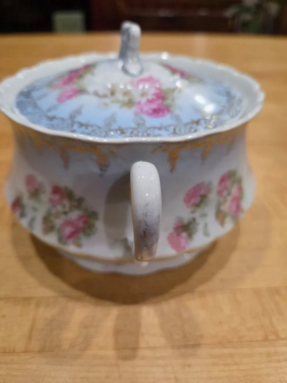 Vintage Elbogen Austria Springer Co Porcelain Floral Covered Sugar Bowl